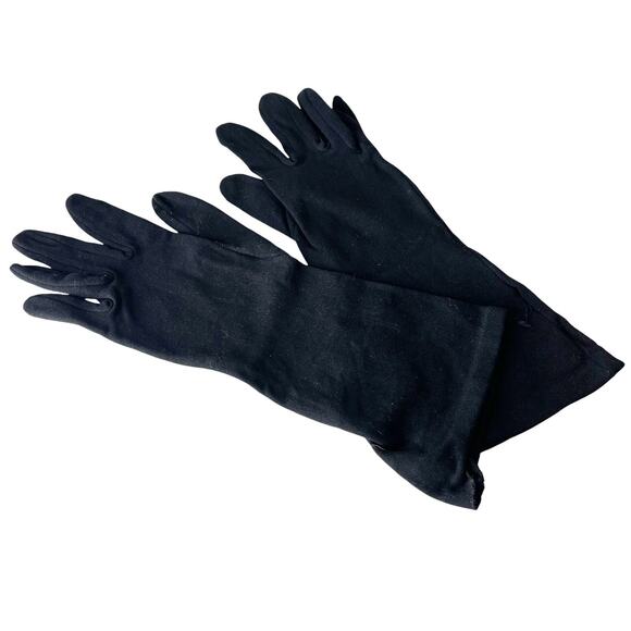 Vintage 80s Black Nylon Driving Gloves S/M Lightweight Mid-Length Evening Classy - Picture 1 of 16